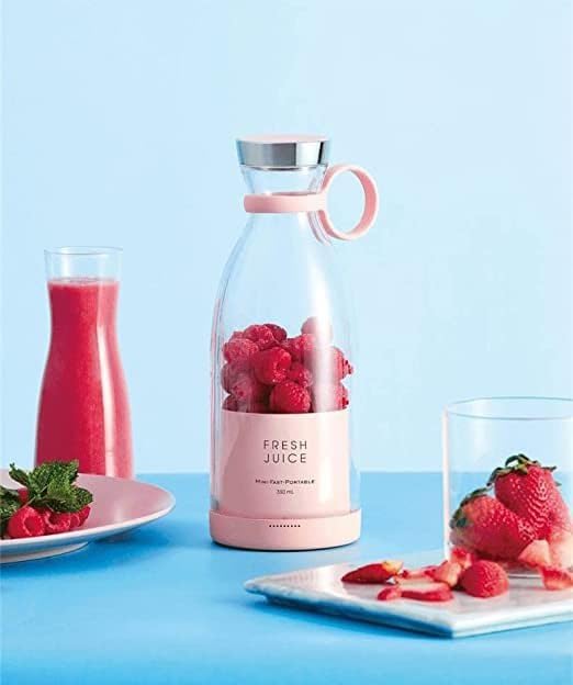 Portable Travel Juice Blender with Pink Base, 420ml Capacity, Fresh Fruit Smoothie Maker, Travel Bottle Juicer