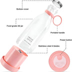 Portable Travel Juice Blender with Pink Base, 420ml Capacity, Fresh Fruit Smoothie Maker, Travel Bottle Juicer